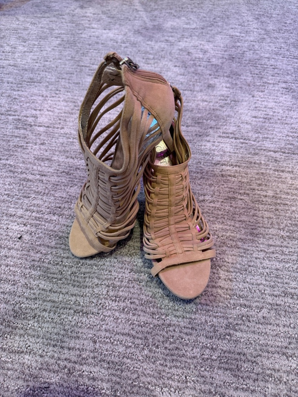 Loft suede Tan Strappy Cage Heeled Sandals